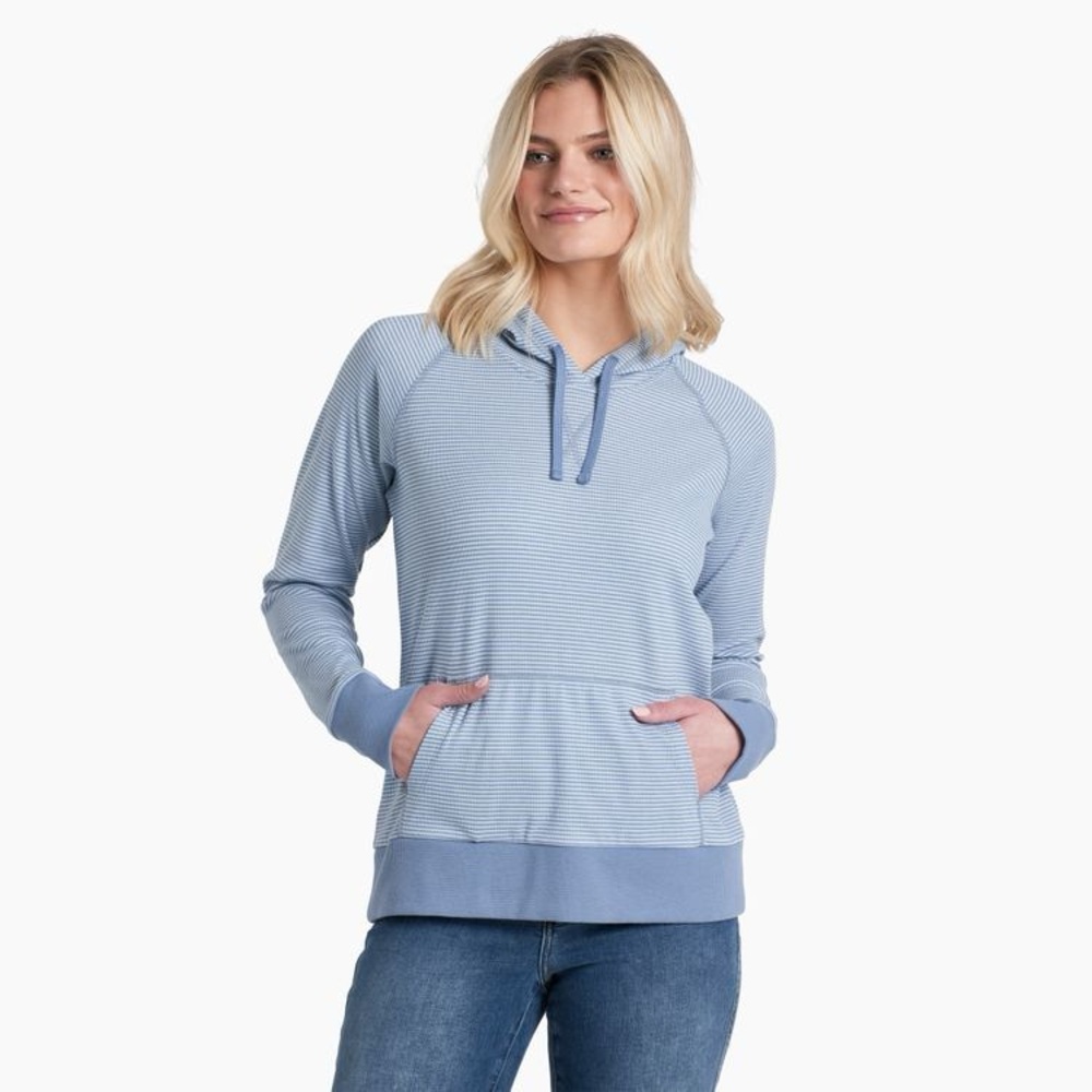 Kuhl Womens Stria Pullover Hoodie Blue Stripe Large Outdoor Fall Hiking Camping